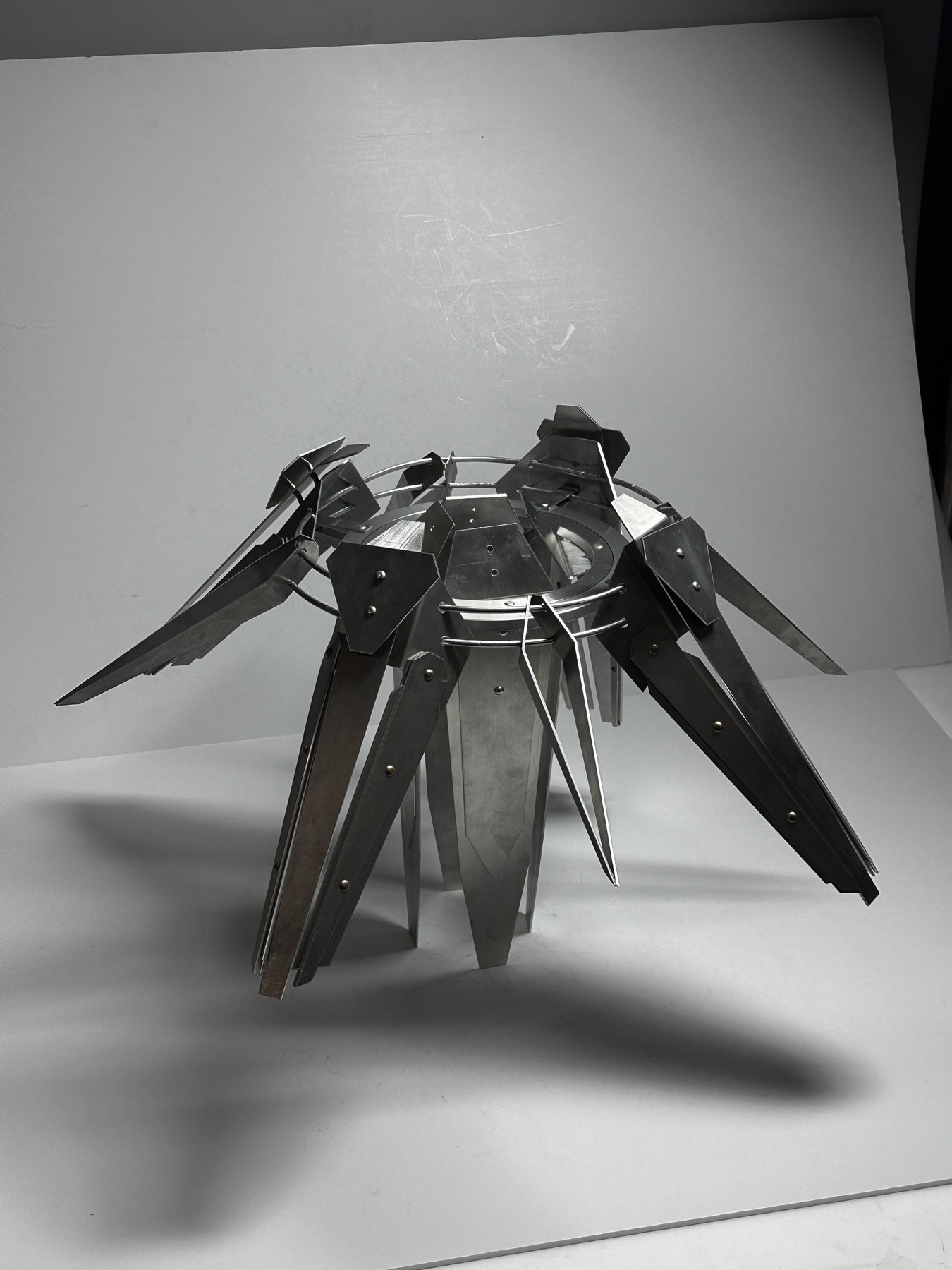 Aluminum Rectifier radial aluminum prototype photographed from a three-quarter view