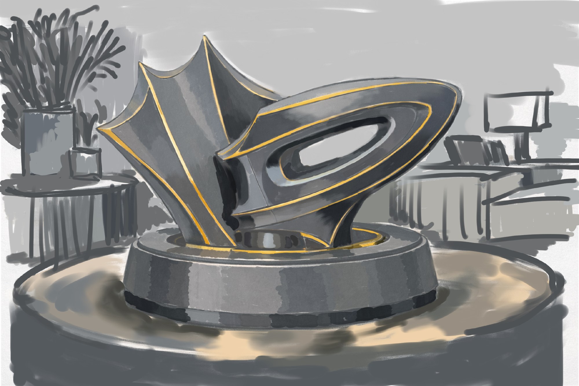 Digital CMF drawing of Project Axiom in a spa-like interior